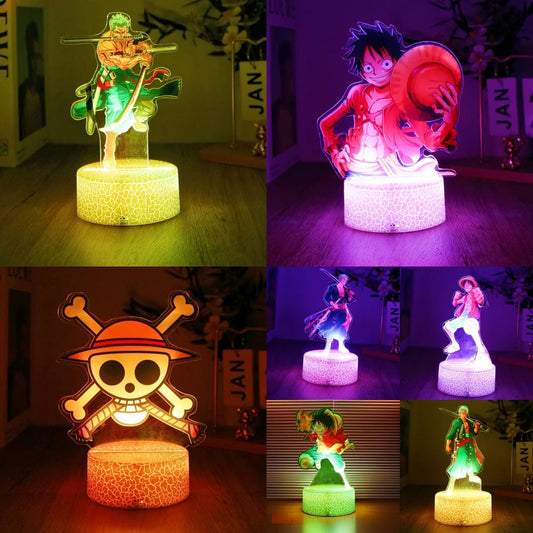 Lámpara LED 3D One Piece – Figuras de Luffy & Zoro