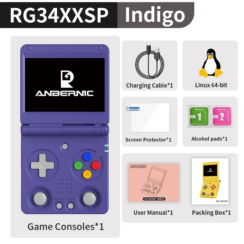 🎮 Anbernic RG34XXSP – Consola Retro Portátil Flip 3.4” IPS | 64GB, WiFi, 4000