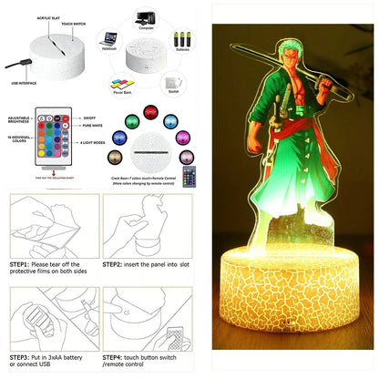 Lámpara LED 3D One Piece – Figuras de Luffy & Zoro