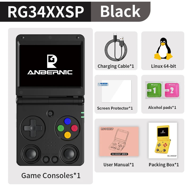 🎮 Anbernic RG34XXSP – Consola Retro Portátil Flip 3.4” IPS | 64GB, WiFi, 4000
