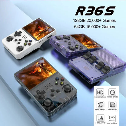 🎮 R36S Consola Retro Portátil 3.5” IPS | 64GB/128GB, 15000 Juegos, Linux ArkOS, PS1/GBA/NES