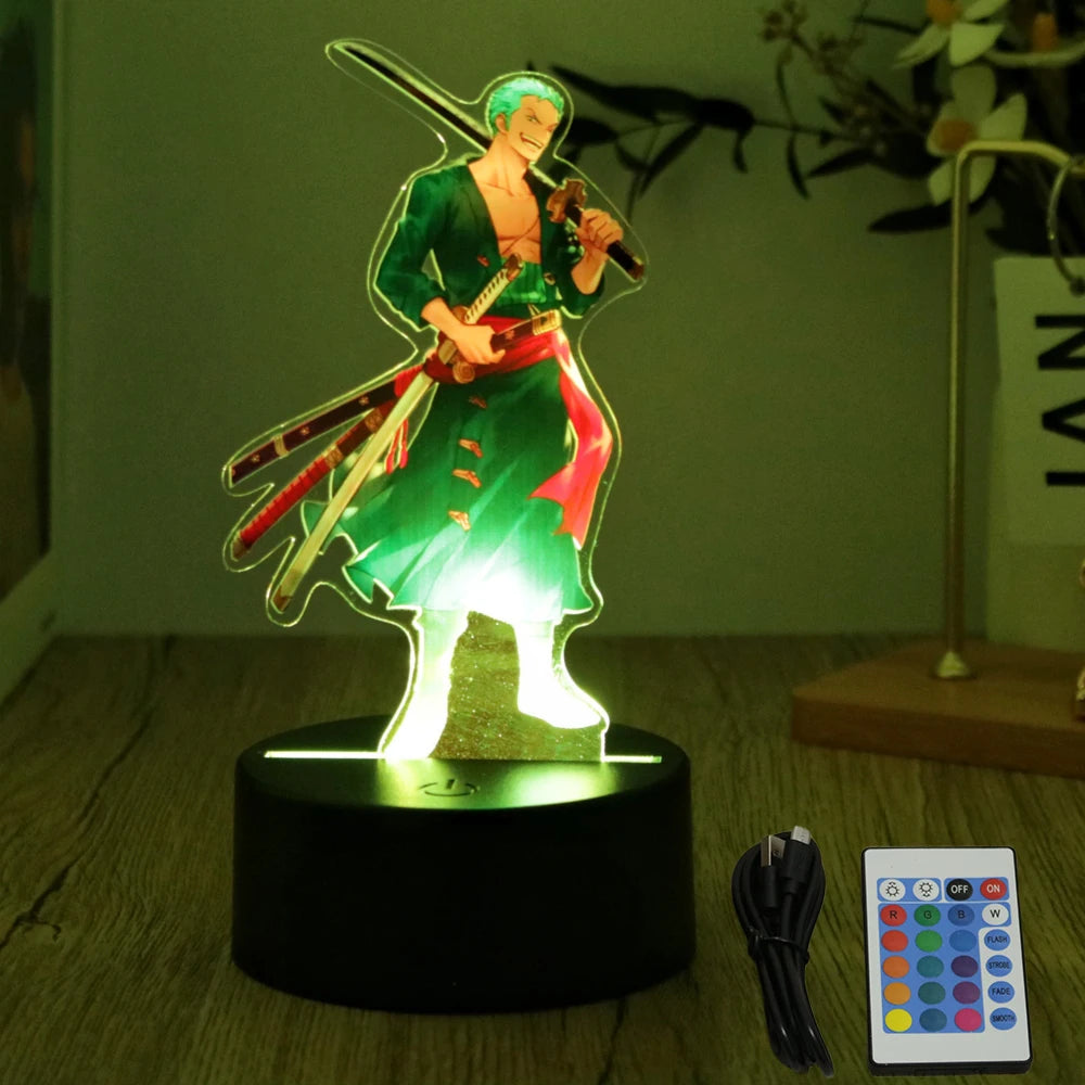 Lámpara LED 3D One Piece – Figuras de Luffy & Zoro